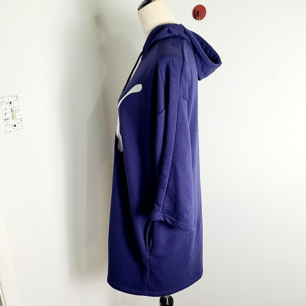 Puma Blue Hoodie Dress with White PUMA & Silver Sparkles, Size Medium - Picture 10 of 13